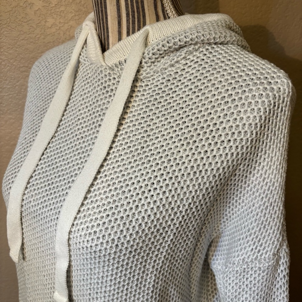NEW Rachel Zoe Hoodie Sweater Small White Grey Honeycomb Knit Cotton long Slvs - Picture 9 of 15